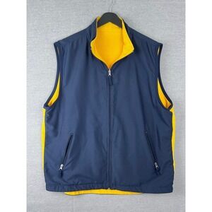 Gap Reversible Vest Mens XL Navy Blue Yellow Fleece Full Zip Pockets RN 54023